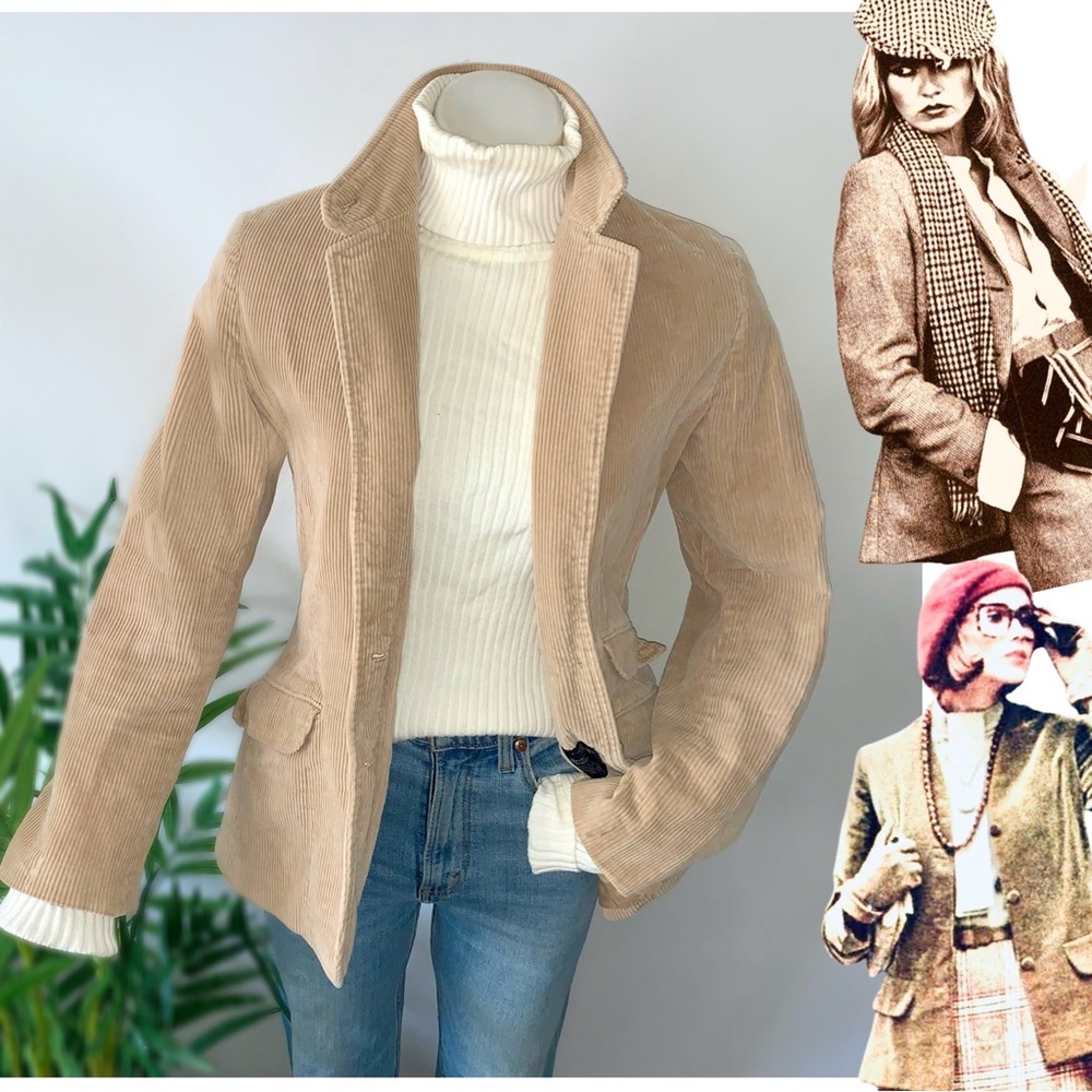 v i n t a g e :: Tan Tailored Soft Academia Corduroy Blazer